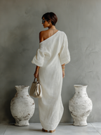 Ximena | Elfenbein Leinen Kleid Schulterfrei – Isabels Modehaus (Bild 8)