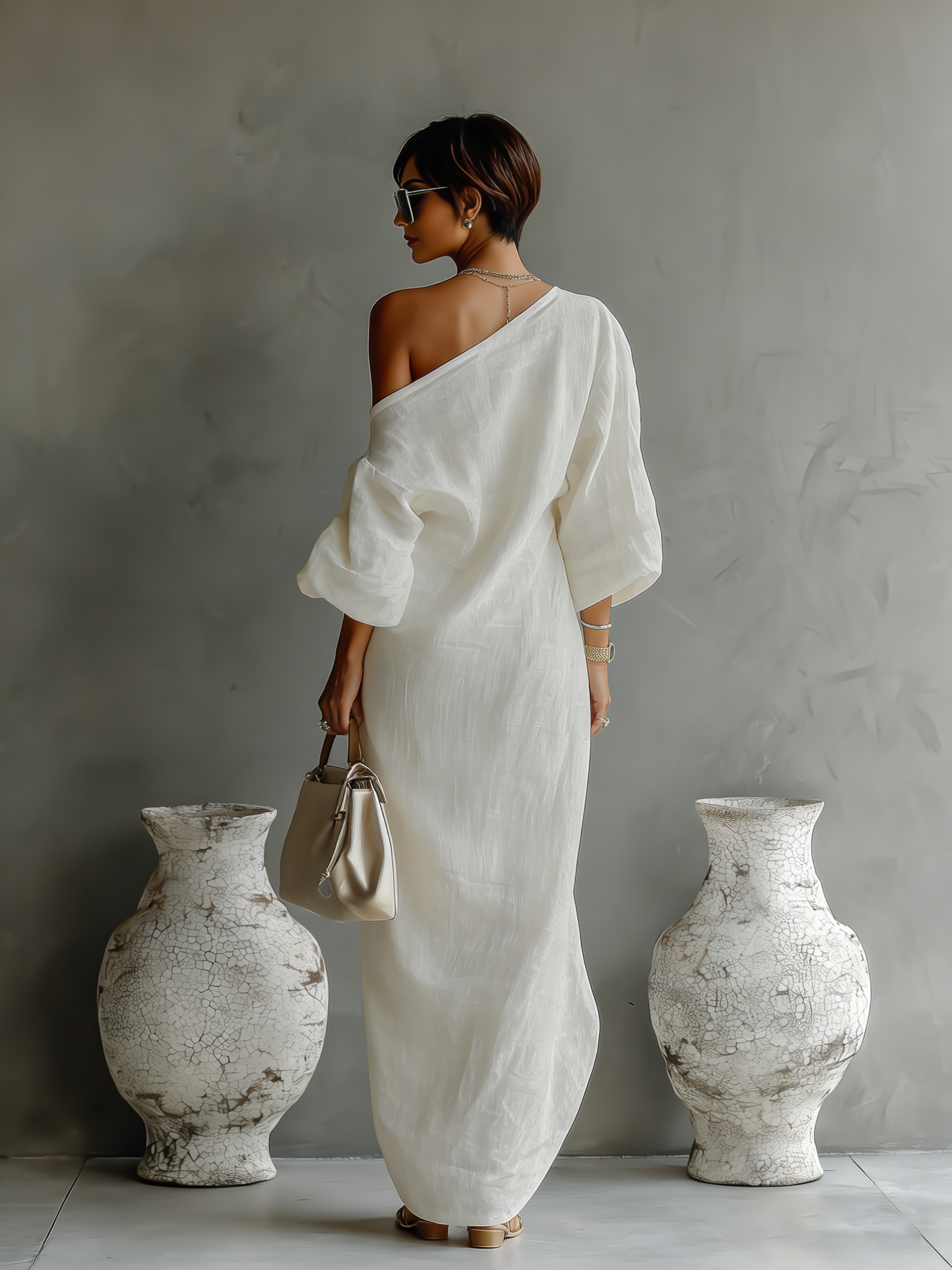 Ximena | Elfenbein Leinen Kleid Schulterfrei – Isabels Modehaus (Bild 8)