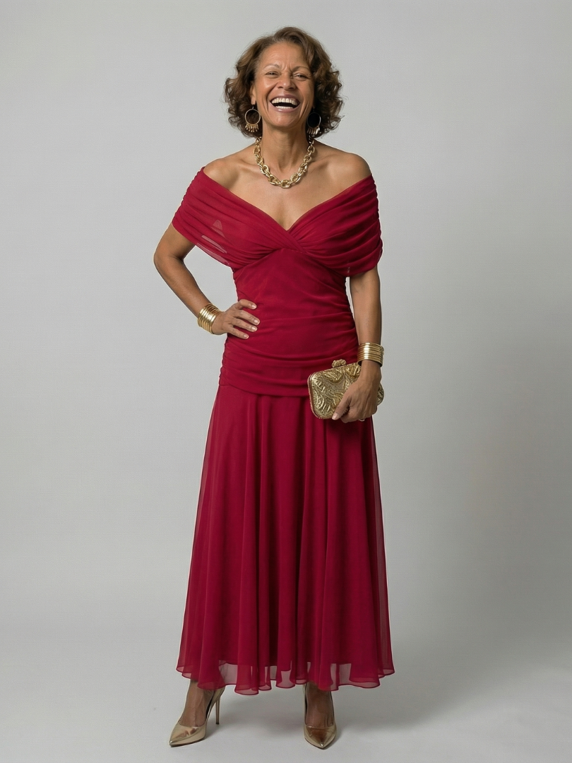 Calen | Off Shoulder Flow Midi Kleid – Isabels Modehaus (Bild 9)