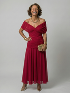 Calen | Off Shoulder Flow Midi Kleid – Isabels Modehaus (Bild 9)
