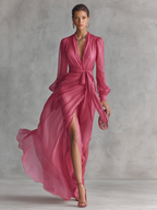 Ingeborg | Roze Chiffon Jurk V-Hals – Isabels Modehaus (Bild 2)