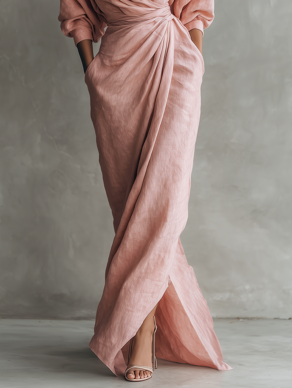Anneliese | Rosa Leinen Maxi Kleid V-Hals – Isabels Modehaus (Bild 7)