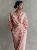 Anneliese | Rosa Leinen Maxi Kleid V-Hals – Isabels Modehaus (Bild 6)
