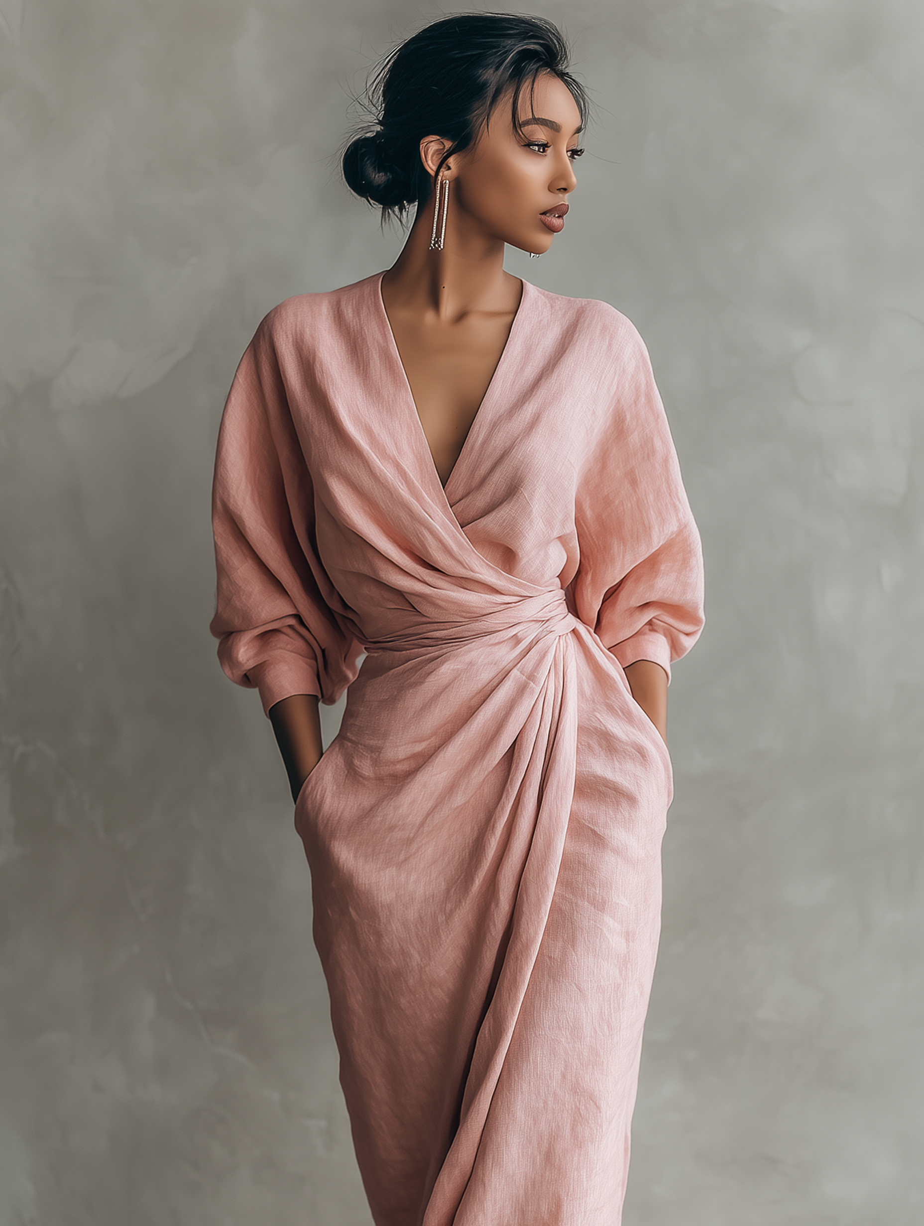 Anneliese | Rosa Leinen Maxi Kleid V-Hals – Isabels Modehaus (Bild 6)