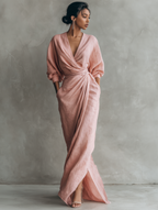 Anneliese | Rosa Leinen Maxi Kleid V-Hals – Isabels Modehaus (Bild 5)