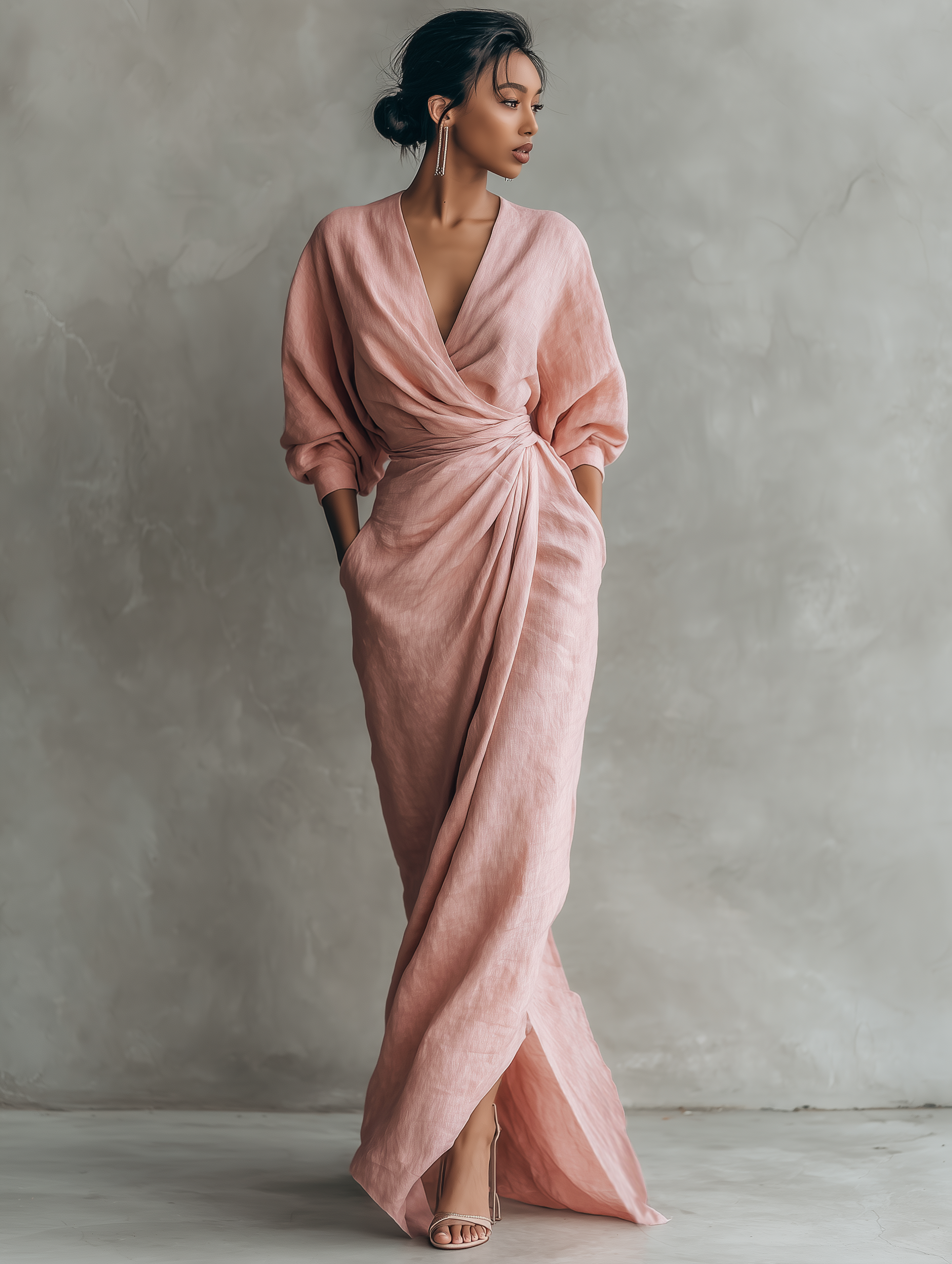 Anneliese | Rosa Leinen Maxi Kleid V-Hals – Isabels Modehaus (Bild 5)