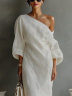 Ximena | Elfenbein Leinen Kleid Schulterfrei – Isabels Modehaus (Bild 5)