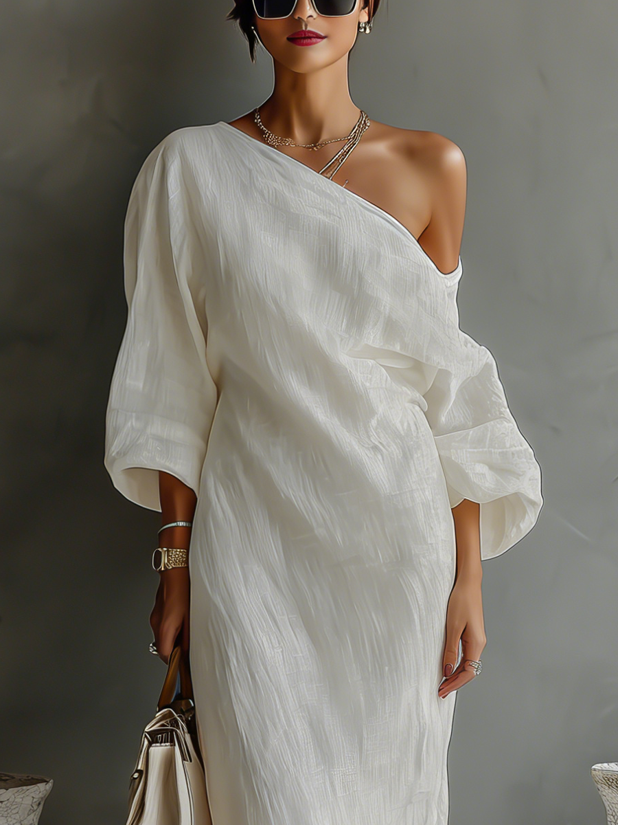 Ximena | Elfenbein Leinen Kleid Schulterfrei – Isabels Modehaus (Bild 5)