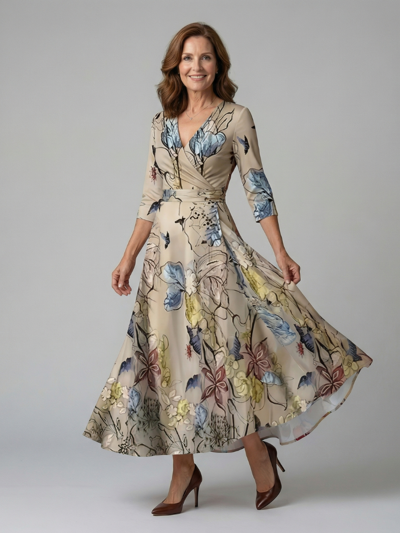 Celine | Midi-Kleid mit Kreuzwickel-Ausschnitt – Isabels Modehaus (Bild 4)