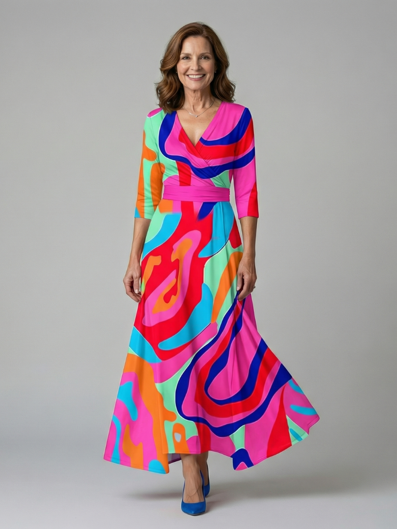 Celine | Midi-Kleid mit Kreuzwickel-Ausschnitt – Isabels Modehaus (Bild 5)
