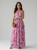 Nori | Halter-Neck Rüschentop Floral Maxi Kleid – Isabels Modehaus