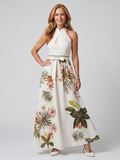 Wiese | Drapiertes Halter-Botanisches Panel-Maxikleid – Isabels Modehaus