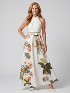 Wiese | Drapiertes Halter-Botanisches Panel-Maxikleid – Isabels Modehaus