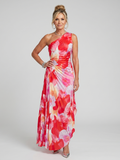 Taya | Ein Schulter Faltenrock Midi Kleid – Isabels Modehaus