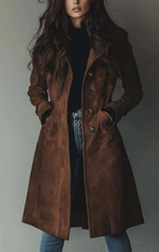 Maria | Langer Mantel aus veganem Veloursleder – Isabels Modehaus