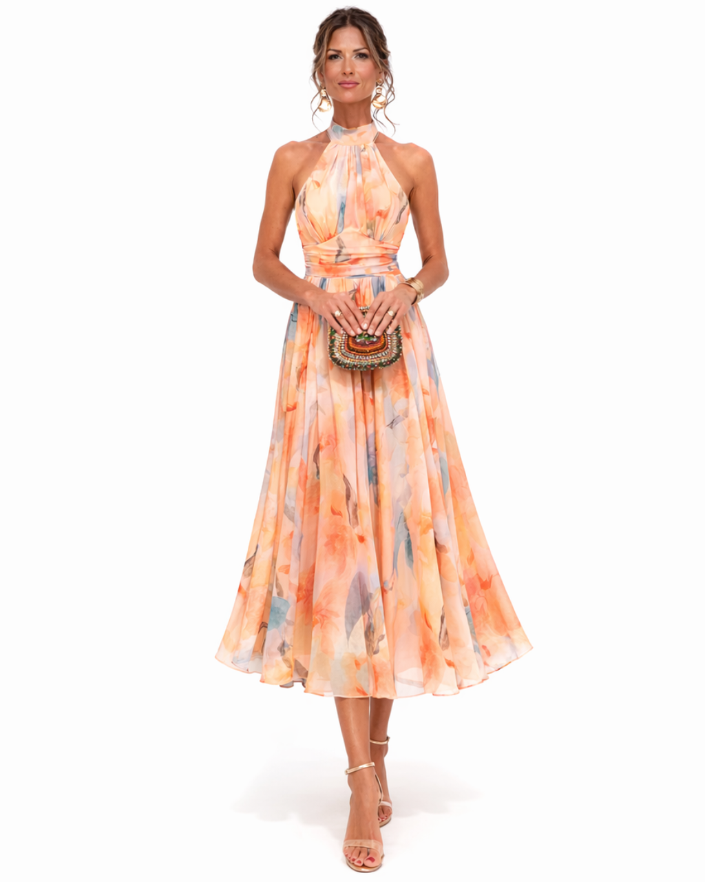 Aurora – Kleid mit Halterneck und Aquarelldruck – Isabels Modehaus