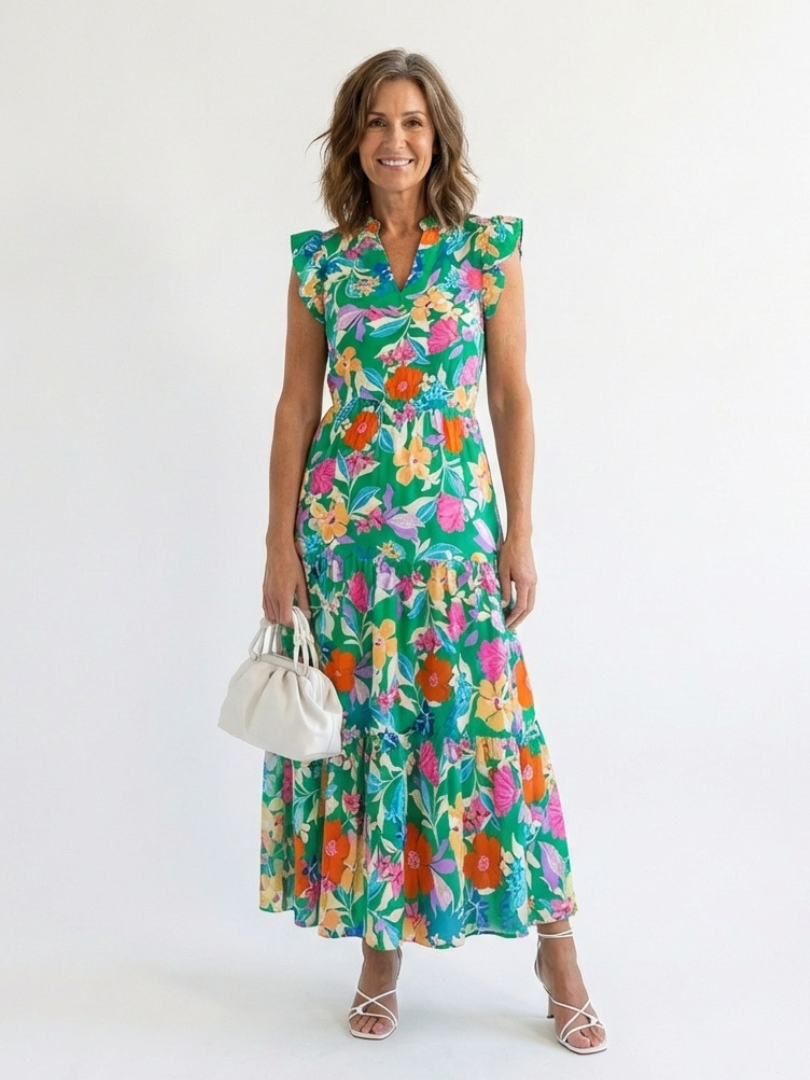Lila | Elegantes Blumenkleid Midi – Isabels Modehaus