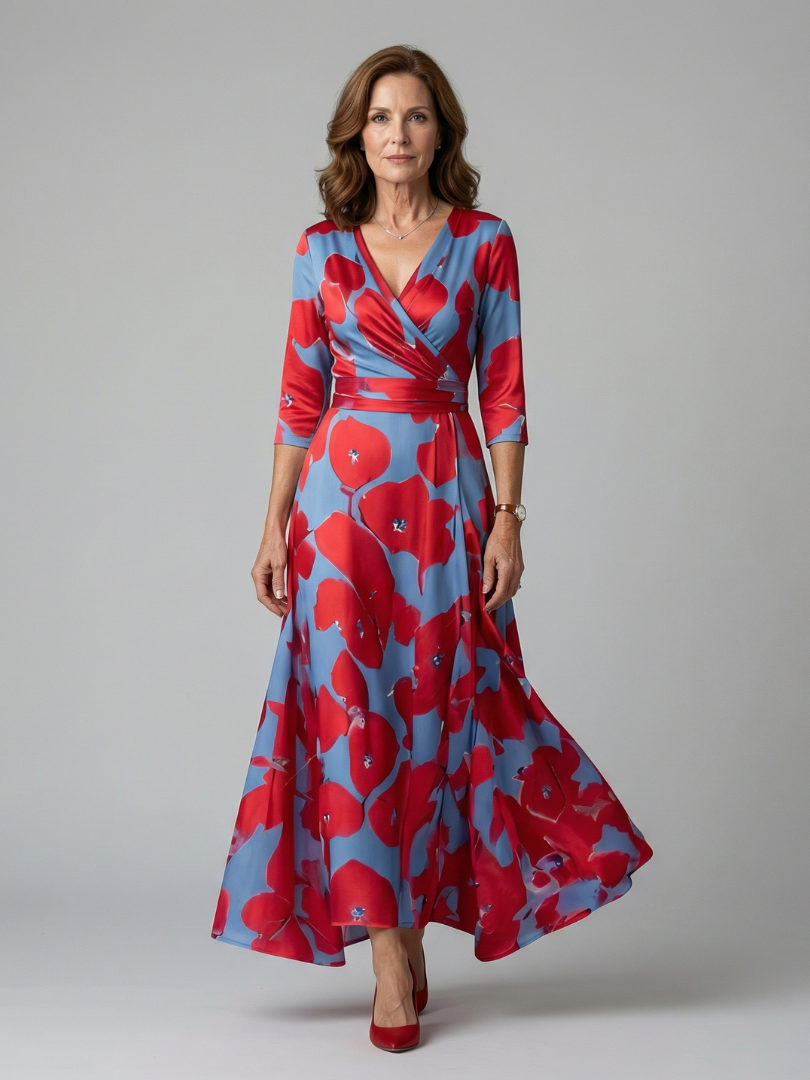 Celine | Midi-Kleid mit Kreuzwickel-Ausschnitt – Isabels Modehaus