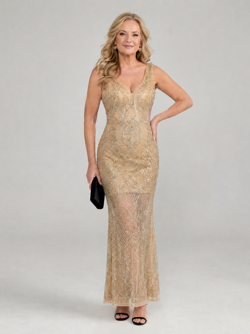 Sirea | Pailletten ärmelloses, transparentes Midi-Kleid – Isabels Modehaus