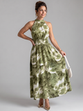 Olivia | Midikleid mit geraffter Taille und abstraktem Druck – Isabels Modehaus