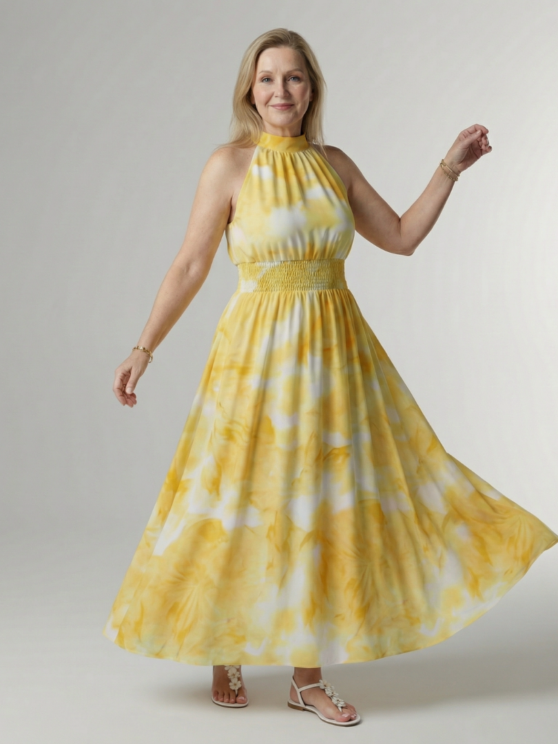 Sylin | Gathered Halter Midi Kleid – Isabels Modehaus
