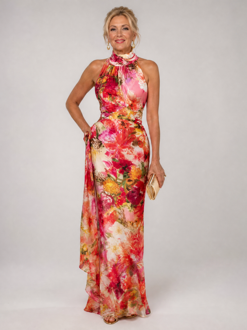 Elisabetta | Maxikleid mit Blumenmuster und Halterneck – Isabels Modehaus