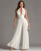 ZARIKA | Plissierter Neckholder-Jumpsuit mit Weitem Bein – Isabels Modehaus