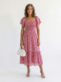 Odette | Off-Shoulder Blumen Smocked Midi Kleid – Isabels Modehaus