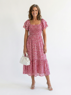 Odette | Off-Shoulder Blumen Smocked Midi Kleid – Isabels Modehaus