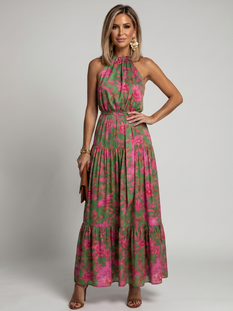 Rowen | Drapiertes Halter-Midi-Kleid – Isabels Modehaus