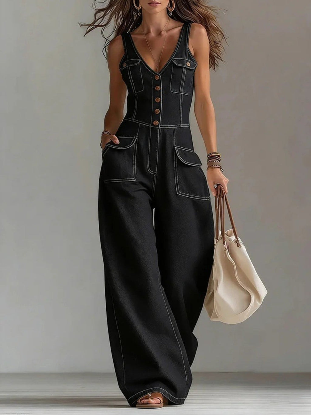 Claire | Damen V-Ausschnitt Jumpsuit – Isabels Modehaus (Bild 5)