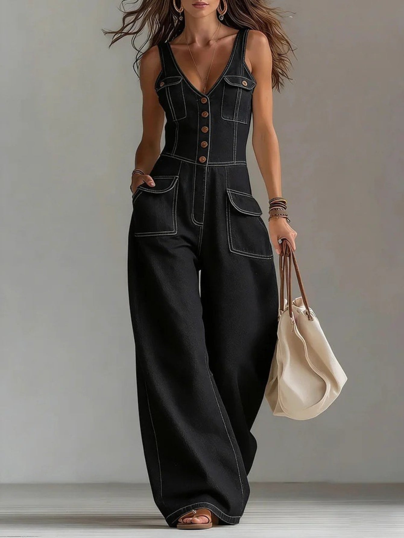 Claire | Damen V-Ausschnitt Jumpsuit – Isabels Modehaus (Bild 5)