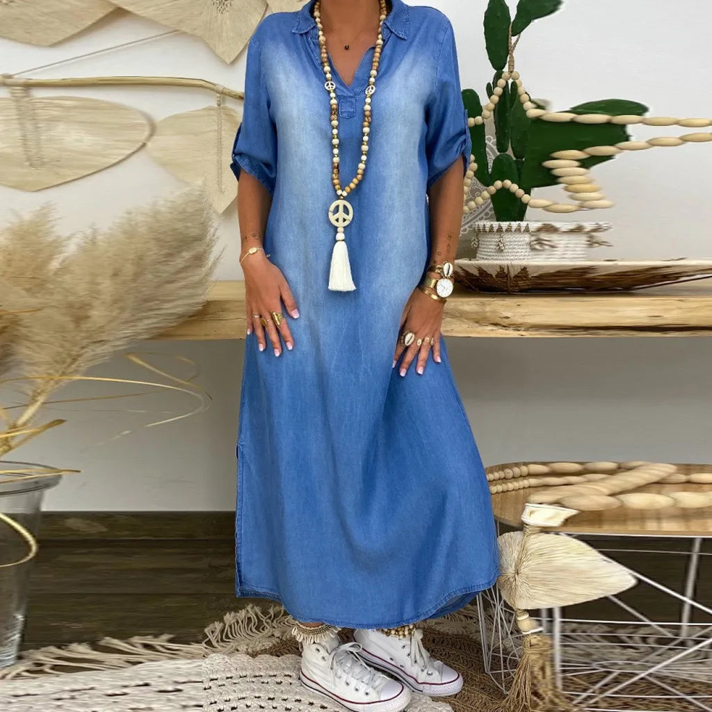 Andrea™ – Langes Kleid in Jeansoptik mit Seitenschlitz – Isabels Modehaus (Bild 5)