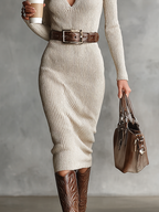 Edeltraud | Midi Strickkleid V-Ausschnitt Slim Fit – Isabels Modehaus (Bild 3)
