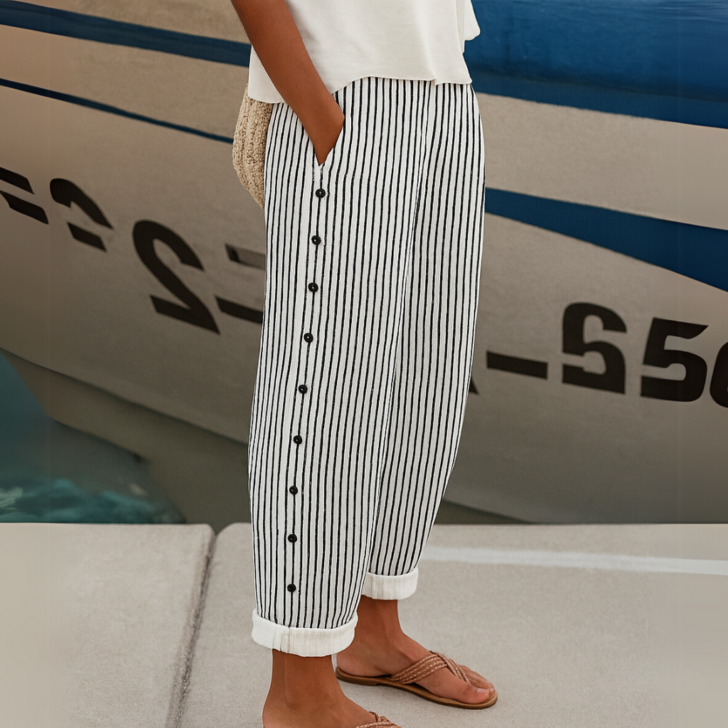 REA | BEQUEME GESTREIFTE FREIZEITHOSE – Isabels Modehaus