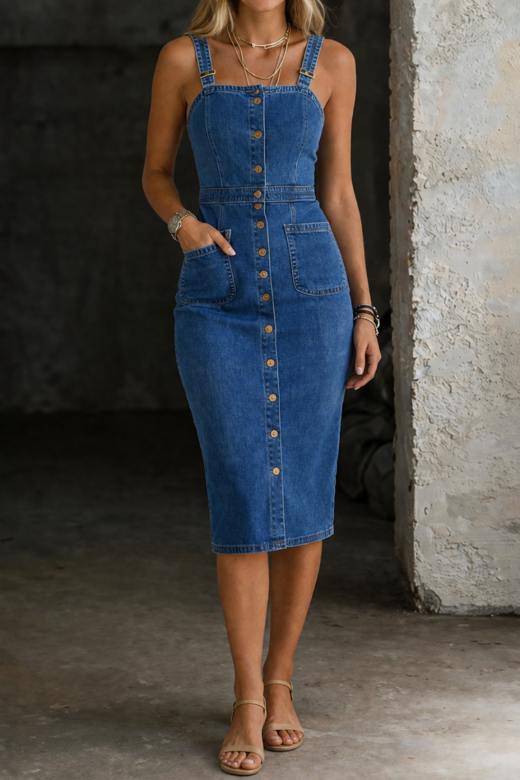 Indira | Denim Kleid mit Knopfleiste – Isabels Modehaus