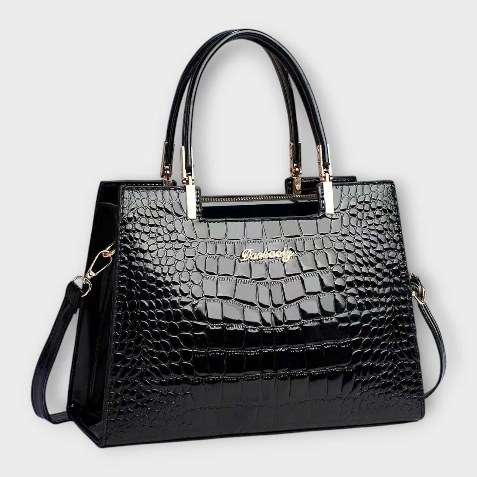 Olivia - Glänzende Krokodilprägung Handtasche – Isabels Modehaus