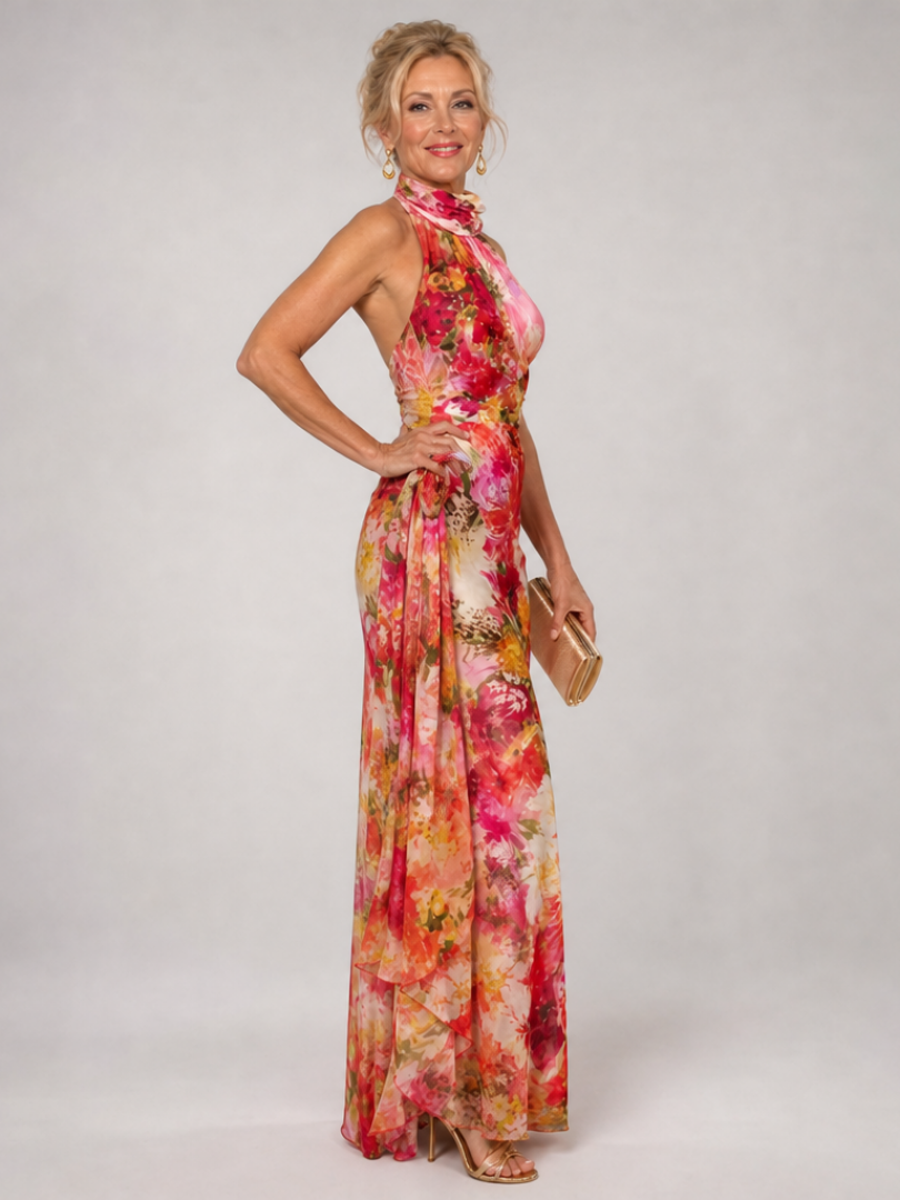 Elisabetta | Maxikleid mit Blumenmuster und Halterneck – Isabels Modehaus (Bild 2)