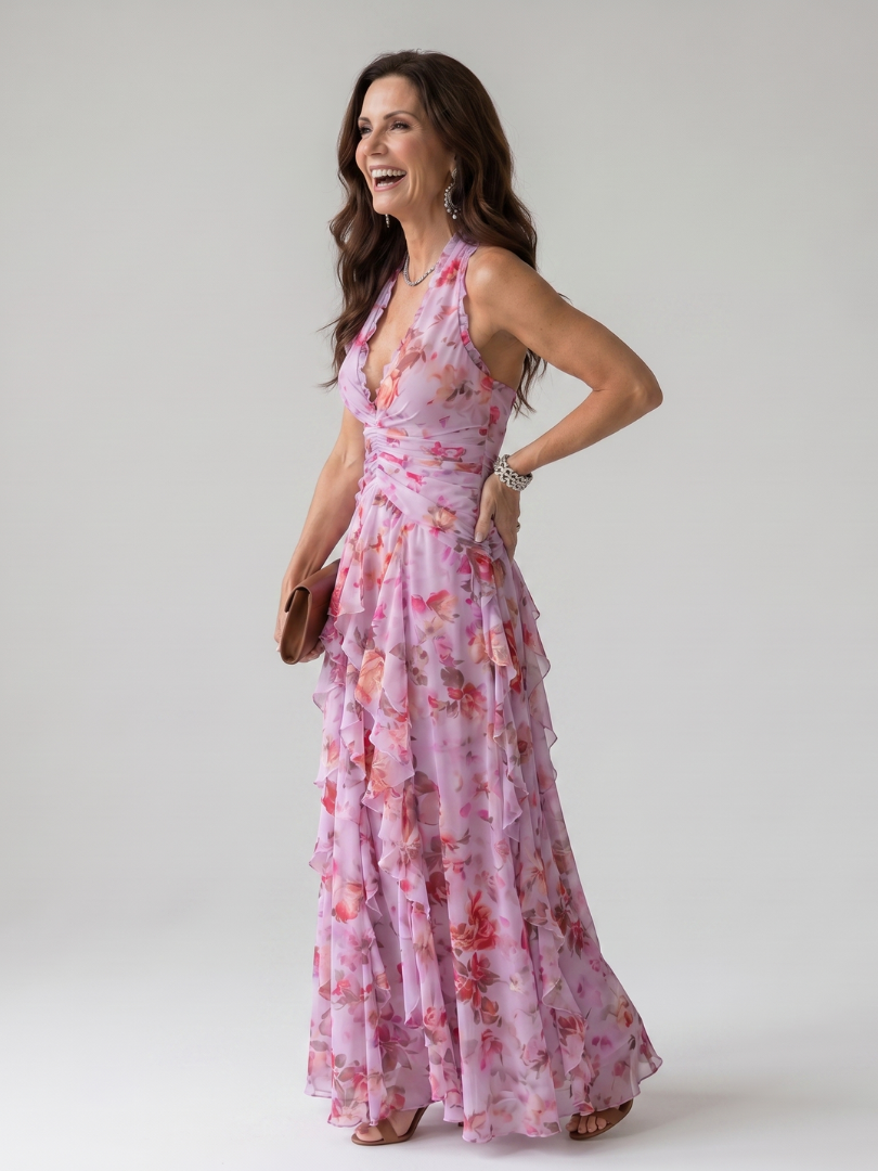 Nori | Halter-Neck Rüschentop Floral Maxi Kleid – Isabels Modehaus (Bild 2)