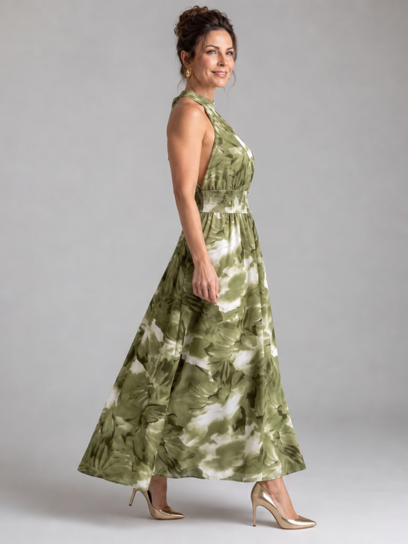 Olivia | Midikleid mit geraffter Taille und abstraktem Druck – Isabels Modehaus (Bild 2)