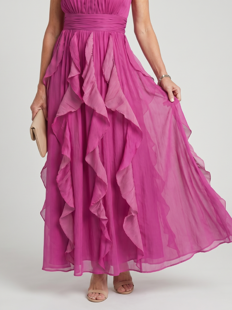 Orea | Maxikleid mit hochgeschlossenem, gerafftem Rüschensaum – Isabels Modehaus (Bild 3)