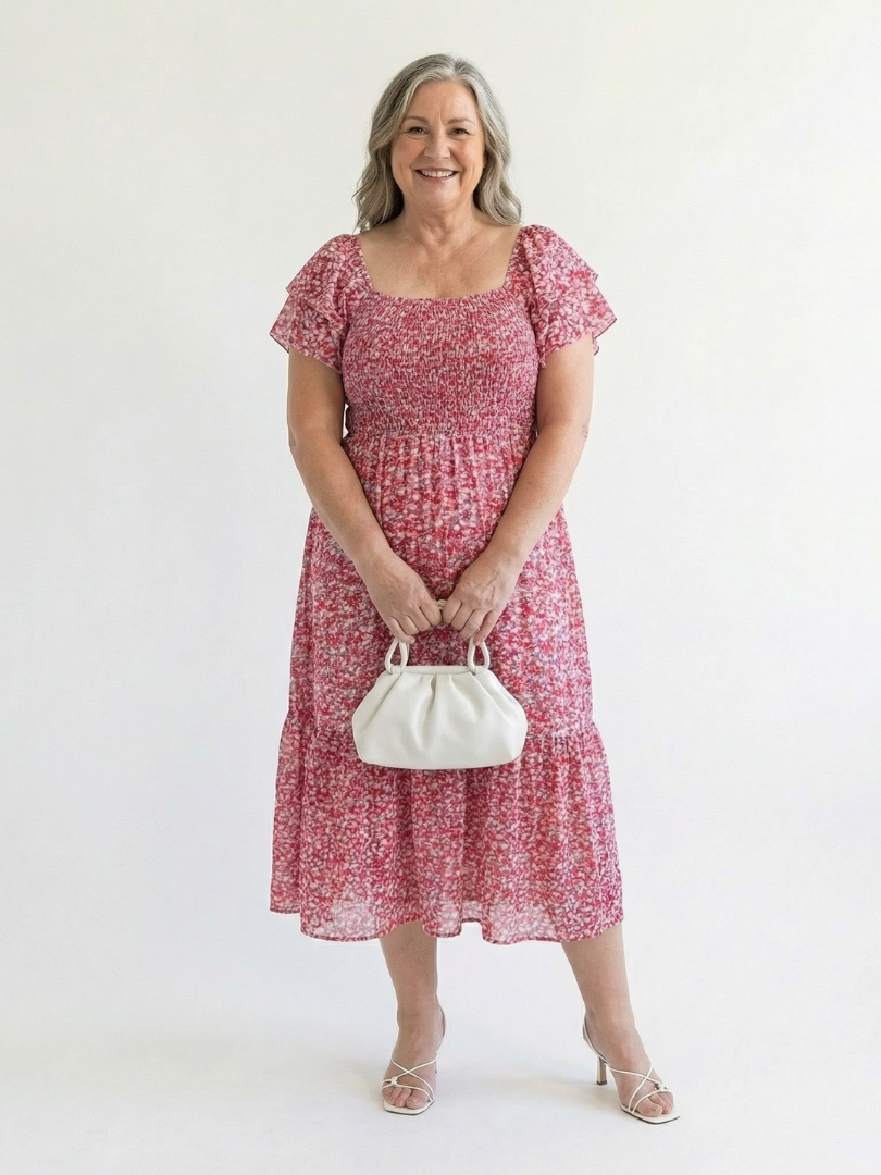 Odette | Off-Shoulder Blumen Smocked Midi Kleid – Isabels Modehaus (Bild 3)