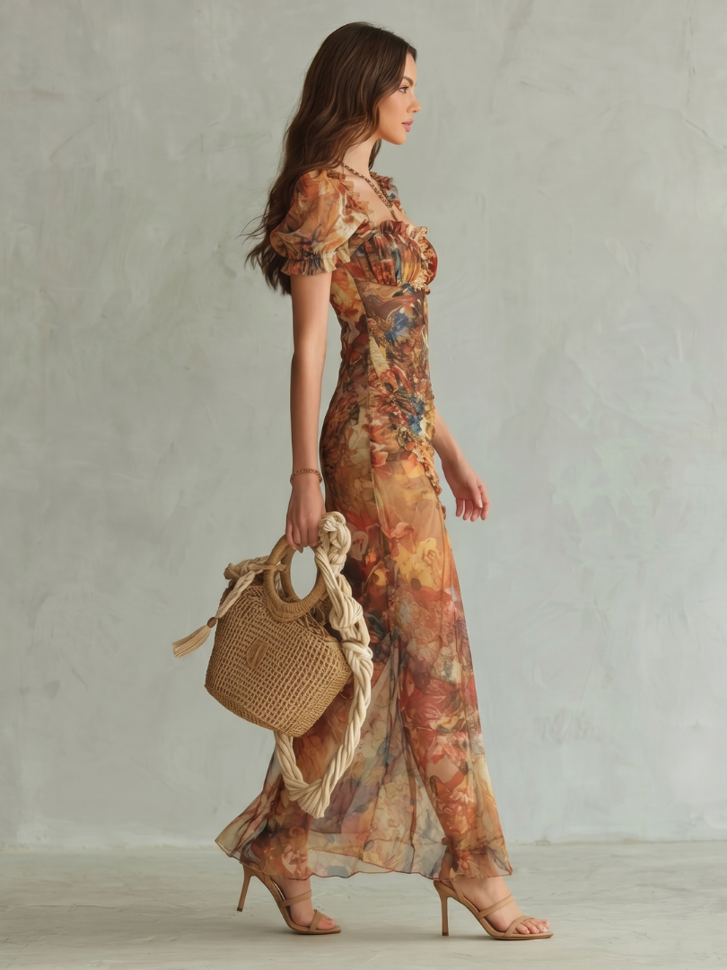 Ciel | Rüschensleeve Raffung Schlitz Midi Kleid – Isabels Modehaus (Bild 2)