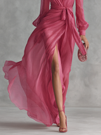 Ingeborg | Roze Chiffon Jurk V-Hals – Isabels Modehaus (Bild 4)