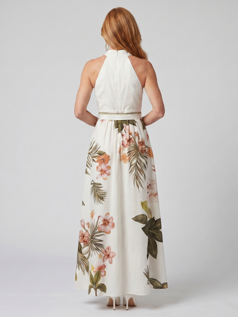 Wiese | Drapiertes Halter-Botanisches Panel-Maxikleid – Isabels Modehaus (Bild 4)