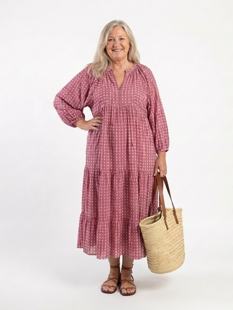 Arlette | Geometrisches Druck Midi-Kleid mit langen Ärmeln – Isabels Modehaus (Bild 4)