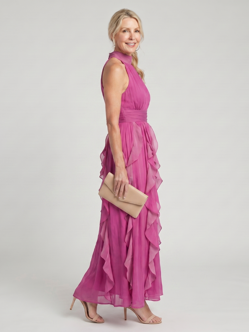 Orea | Maxikleid mit hochgeschlossenem, gerafftem Rüschensaum – Isabels Modehaus (Bild 4)