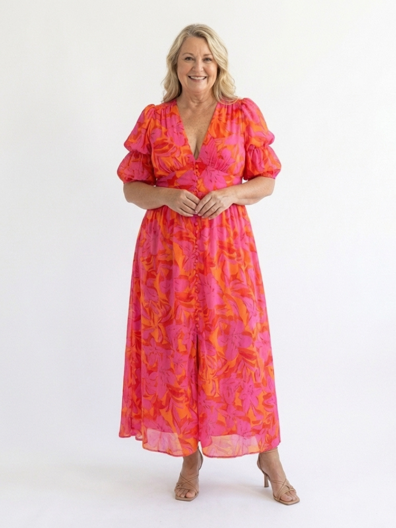 Willow | Blumiger V-Ausschnitt Midi-Kleid mit Puffärmeln – Isabels Modehaus (Bild 6)