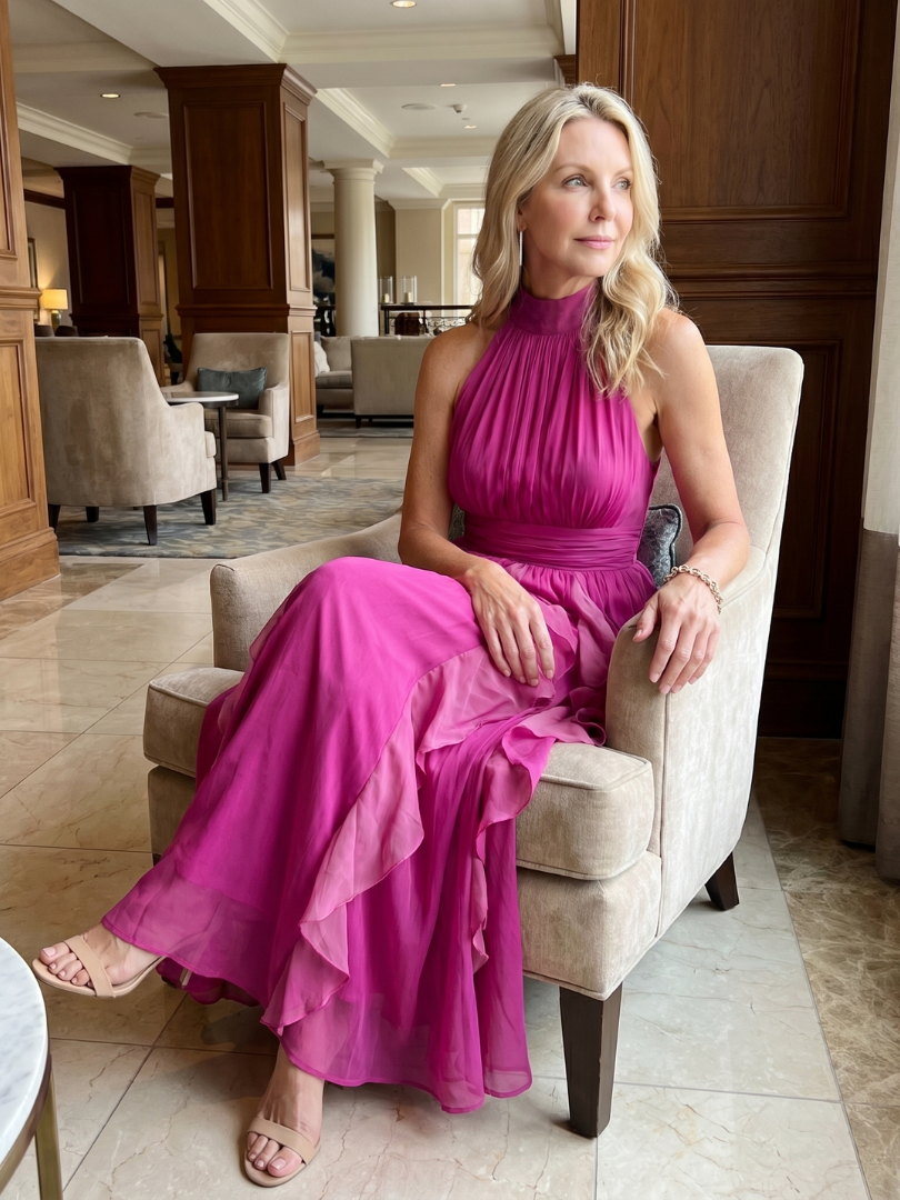 Orea | Maxikleid mit hochgeschlossenem, gerafftem Rüschensaum – Isabels Modehaus (Bild 5)