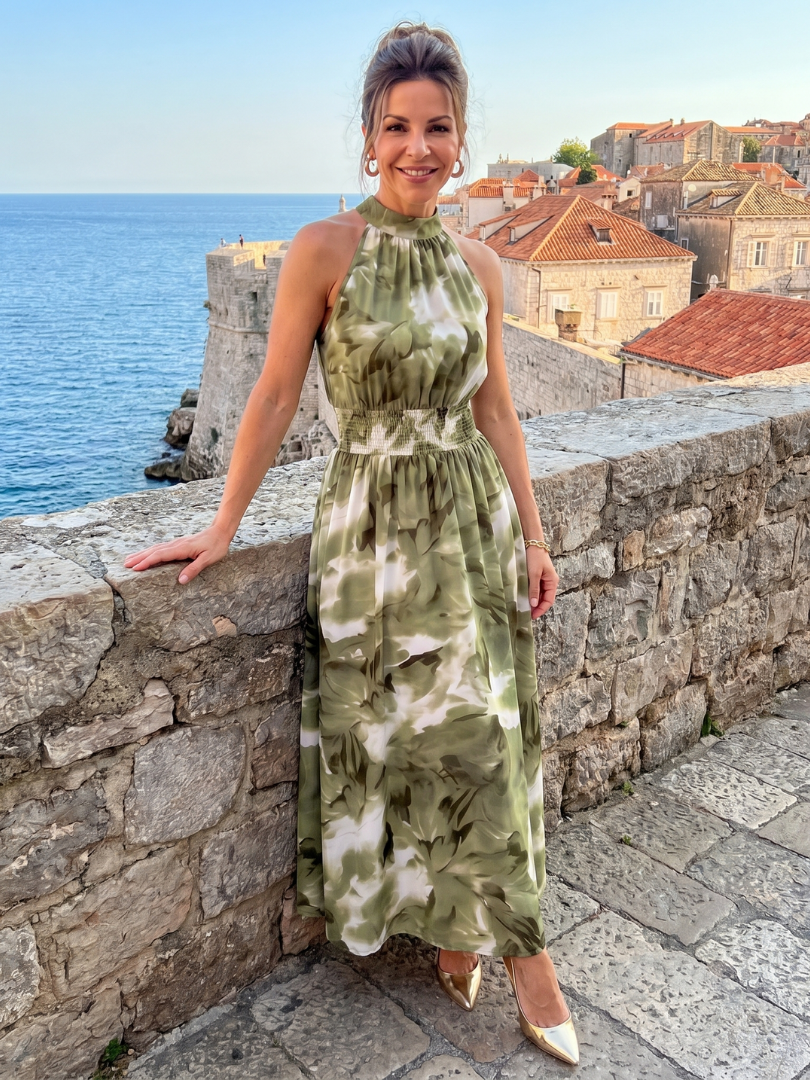 Olivia | Midikleid mit geraffter Taille und abstraktem Druck – Isabels Modehaus (Bild 7)